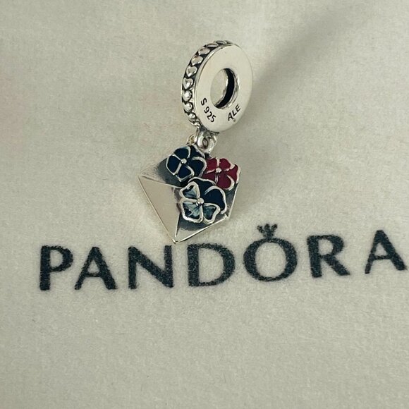 Pandora Pansy Flower Envelope Dangle Charm - Picture 3 of 4